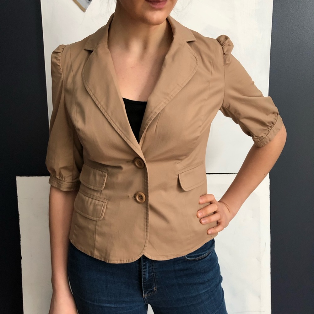 INC International Concepts Tan Elbow Sleeve Blazer